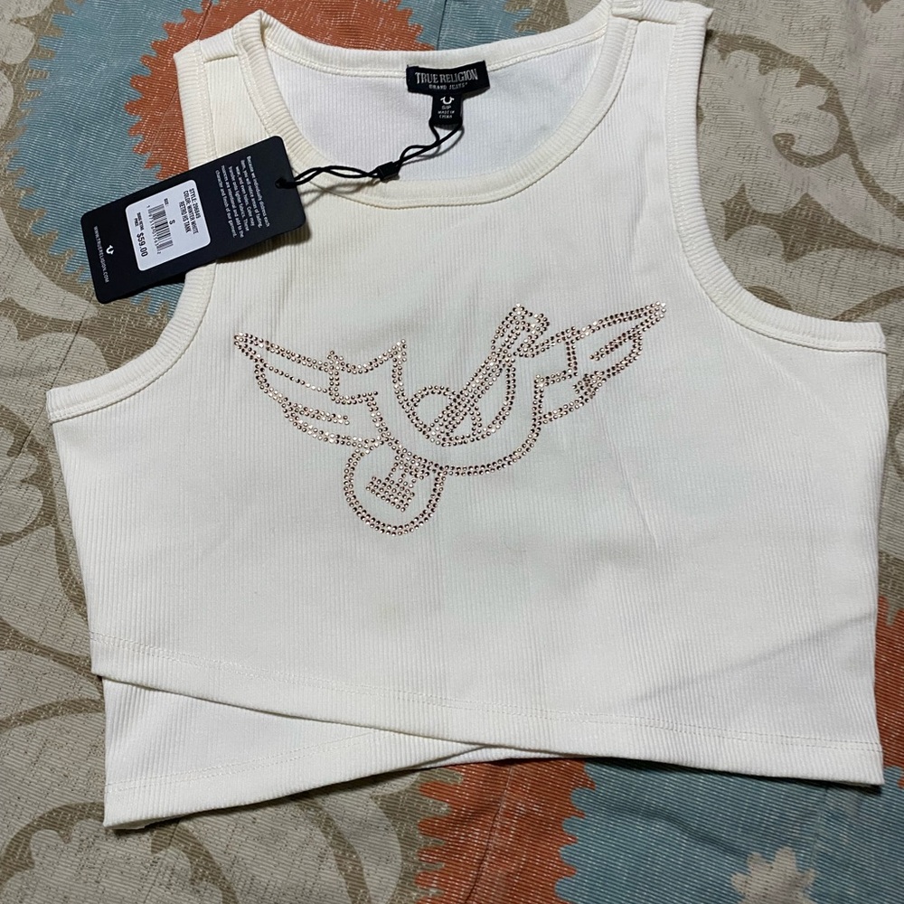 True Religion White Sleeveless Crop Tank Top